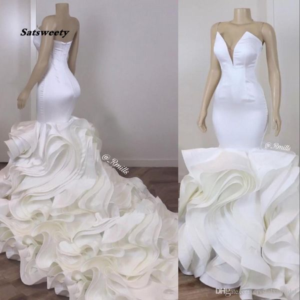 

plus size luxury mermaid bride trumpet gowns satin african women white wedding dress