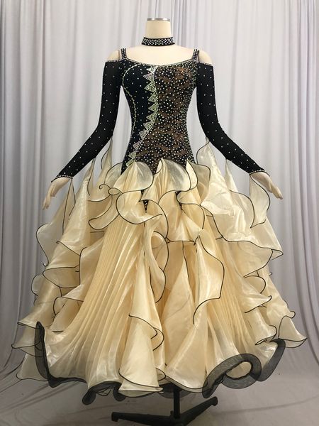 

women's advanced ballroom competition dance dresses long sleeve standard ballroom skirt waltz dancing dress, Black;red