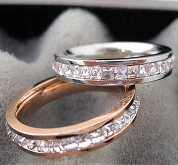 

2020 designer super flash korean single row rose gold water diamond ring / ring / tail ring, Silver