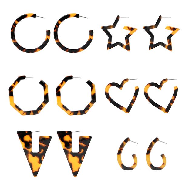 

макси новый дизайнер черепаха цвет леопардовый акриловый уксусная кислота лист геометрический круг квадрат длинные серьги горячие животных у, Silver