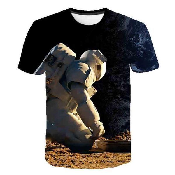 

men's 3d t-shirt summer space astronaut printed short-sleeved t-shirt male funny 3d space scene men's, White;black