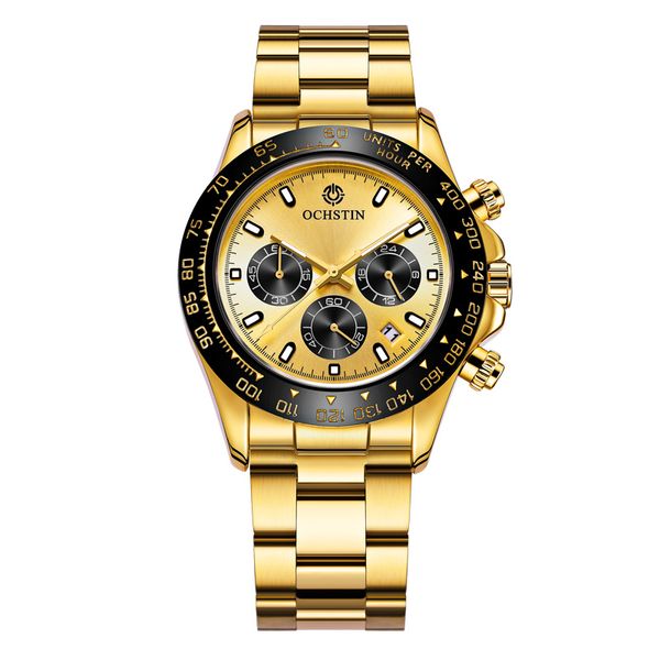 

ochstin gold men watch golden stainless steel waterproof male wristwatch japan quartz business clock gift 2019, Slivery;brown