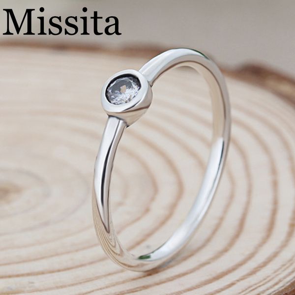

missita 2019 romantik silver round shape stackable brand rings clear cz finger rings for women engagement jewelry gifts