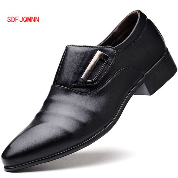 

men wedding shoes microfiber leather formal business pointed toe for man dress shoes men's oxford flats on split, Black