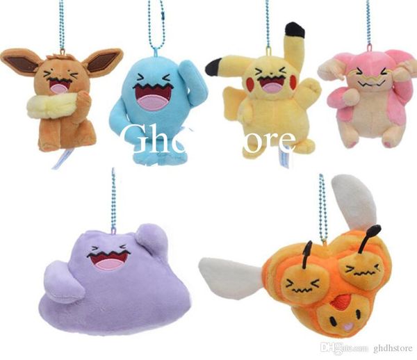 

new 6pcs/lot 4.8" 12cm pkc eevee ditto wobbuffet audino combee plush doll anime collectible keychains pendants soft toys