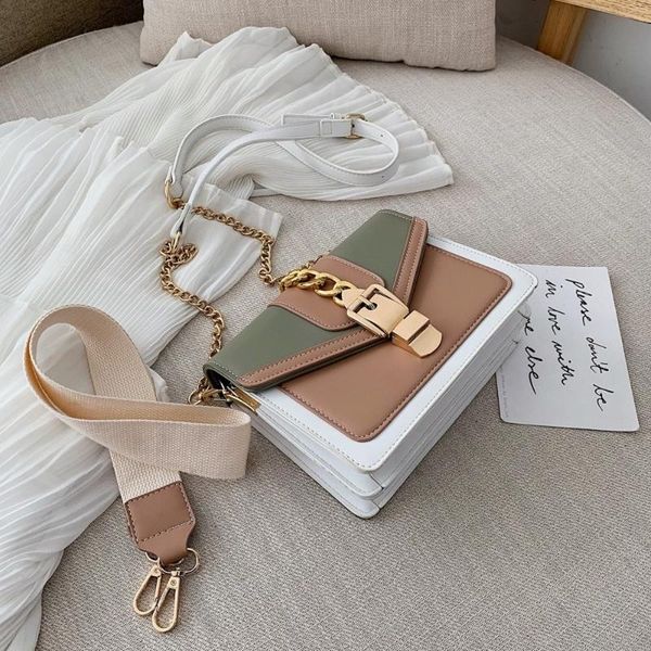 

simple female shoulder messenger bag contrast color leather crossbody bags for women new fashion small ladies' travel flap bag