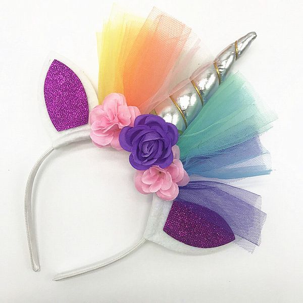 

милый цветок кошка единорог девушки уши повязки на голову детские головные уборы фото реквизит ну вечеринку обруч для волос обручи для волос, Slivery;white