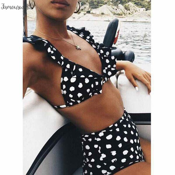

2019 bikini high waist sets women swimwear push up swimsuit ruffle bathing suit polka dot biquinis summer beachwear, White;black
