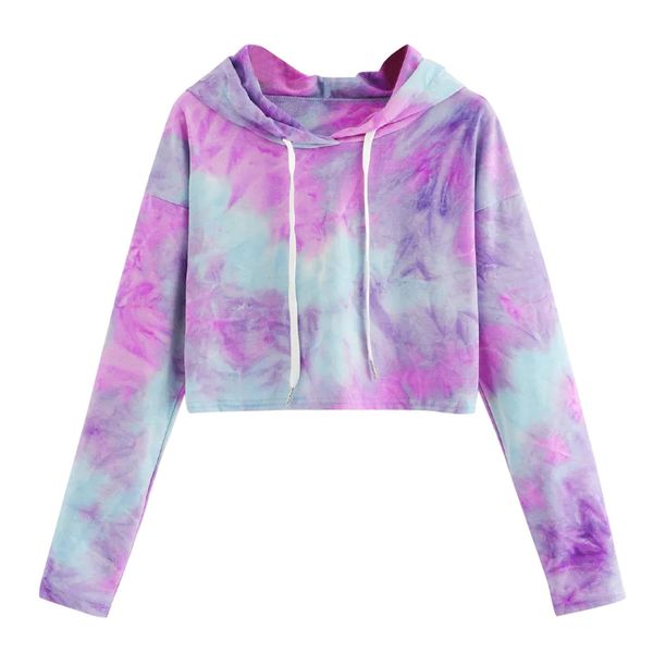

мода осень croptops толстовка с капюшоном с длинным рукавом tie dye кулиской толстовка пуловер casual женский moletom feminino, Black