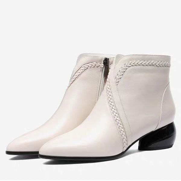 

women's winter pointed toe side zip ankle bare boots casual round heel booties spring plus size boots, Black