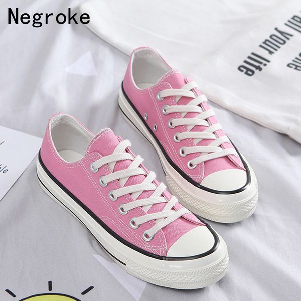 

2019 plus size multicolor women vulcanize shoes woman casual canvas shoes lace up walking flats trainers sneakers y200424, Black
