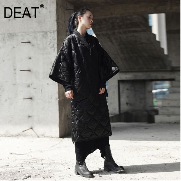 

deat2019 new spring v-collar three-quarter sleeve solid color bandage cotton-padded big size coat women fashion jd18601, Black