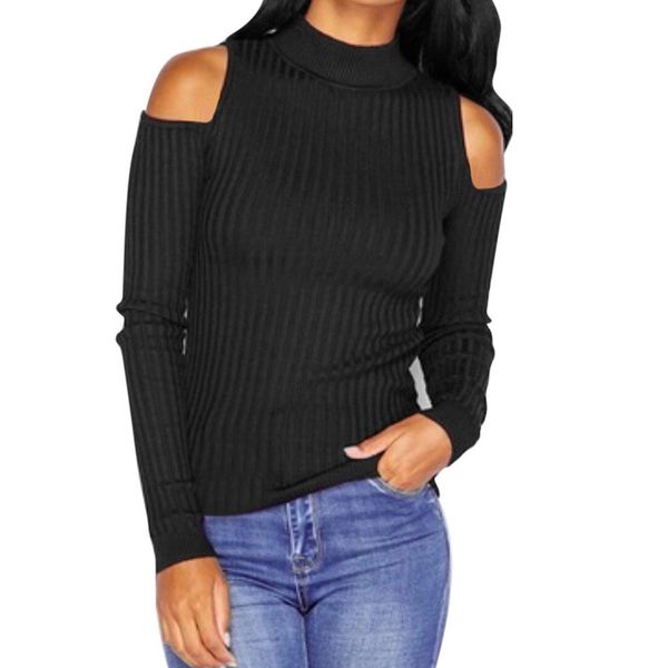 

women cold shoulder blouse 2020 winter autumn fashion long sleeve knitted pullover blouse slim solid black blusas, White
