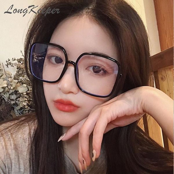

longkeeper women anti-blue light glasses frame oversized square eyeglasses vintage nerd glasses optical spectacle frame uv400, Black