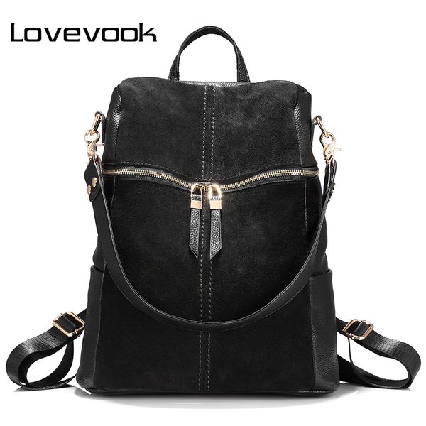 

lovevook backpack women genuine leather school bags for teenage girls backpack female shoulder bags for women 2019 black j190628