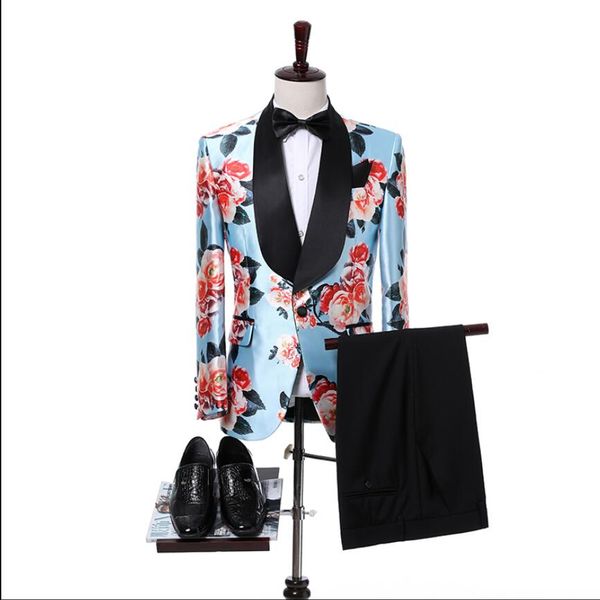 

s-5xl new printing pattern shawl collar suits men's slim business suit singer costume groom wedding dress, White;black