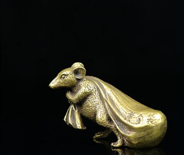 

solid brass lucky fortune back money bag gold bag copper rat zodiac lucky fortune mouse feng shui make money store paperweight deskornam
