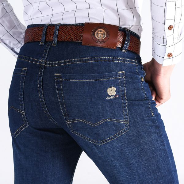 

summer thin section jeans men's tencel ultra-thin middle-aged dad high-waisted straight-cut loose-fit spring casual viscose men, Blue