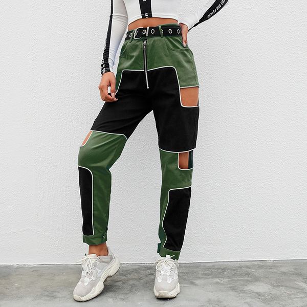 

yyxz fashion slim contrast color patchwork denim hollow out sml high waist 2 colors woman casual jeans lady denim pants, Blue