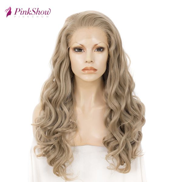 

pinkshow synthetic lace front wig blonde lace front wig wavy glueless heat resistant fiber daily wigs for women, Black