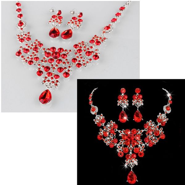 

alloy rhinestone earrings pendant necklace bridal set 634c, Silver