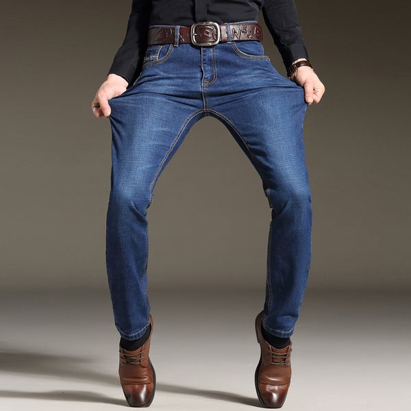 

2019 fashion design men's black jeans business fashion classic style elastic slim trousers jeans male, Blue