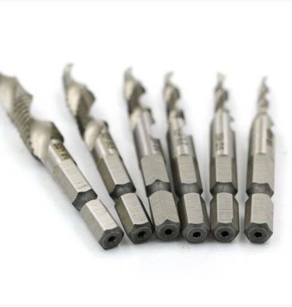 

2019 wholesales 6pcs/set hex shank high speed steel spiral screw thread taps drill bit tool power tools