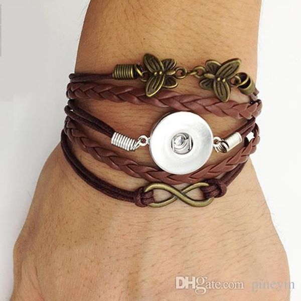 Großhandel – Bronze-Schmetterlings-Schnappverschluss-Lederarmband-Stile wählen Freundschafts-Noosa-Schmuck für Geschenk-Zoll-DIY-Herstellung