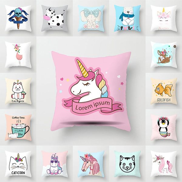 

unicorn pillowcase printed pillow case cartoon unicorn cat flamingo bear sofa home cushion cover animal pillow cover cases 40 designs