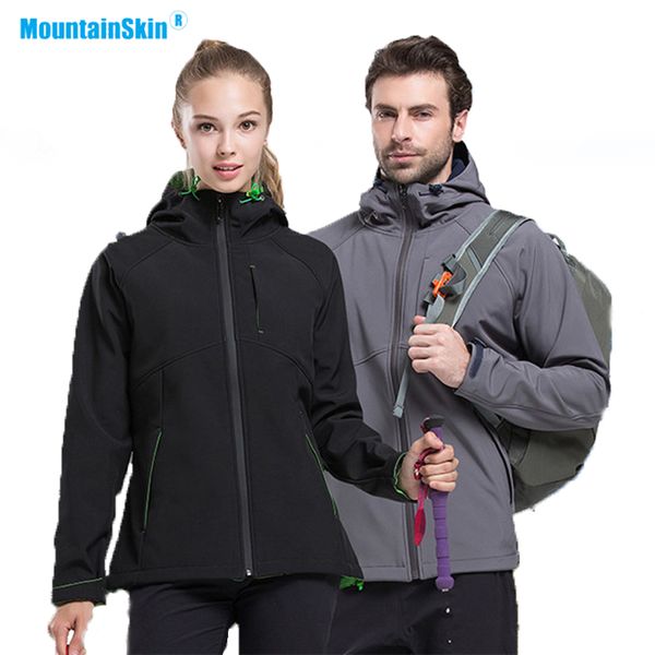 

mountainskin men women's hiking softshell fleece jackets outdoor sports windbreaker climbing camping trekking hooded coat ma337, Blue;black