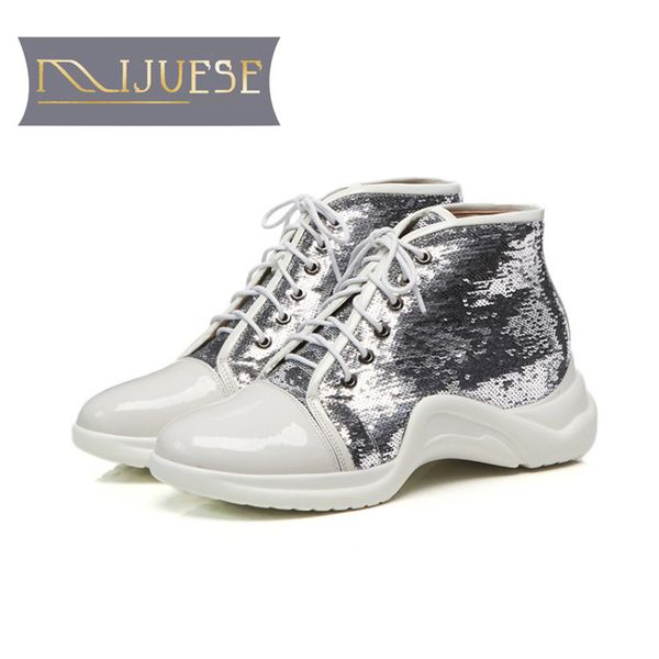 

mljuese 2018 women ankle boots cow leather silver color bling bling high heels winter short plush women boots size 34-43, Black