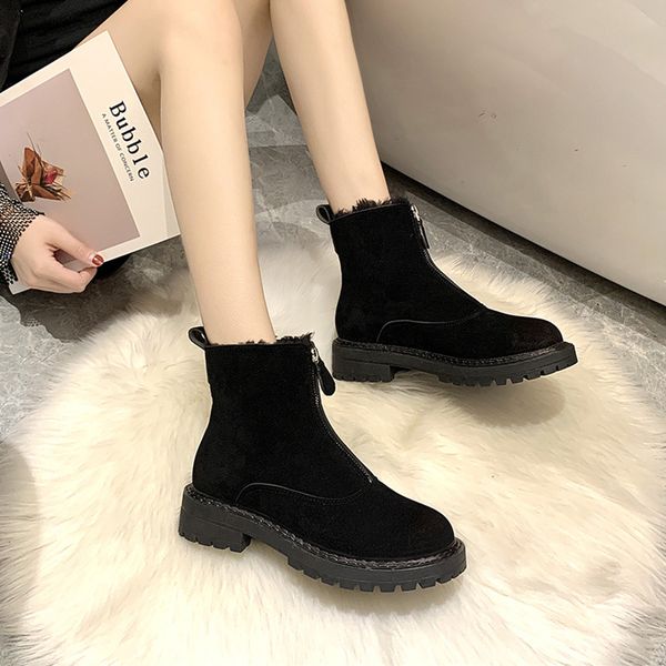 

white mid-calf boots zipper boots-women shoes winter footwear booties woman 2019 low heel lace up round toe luxury designer shor, Black