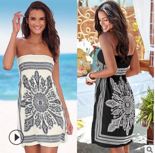 

2019 new women's print tube dress, Black;gray