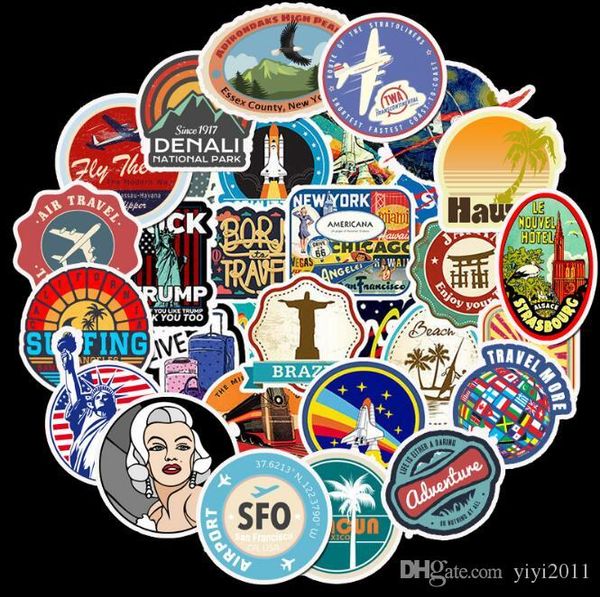 

2020 new arrival outdoor scenery sign car stickers for luggage trolley case lapskateboard guitar waterproof doodle stickers