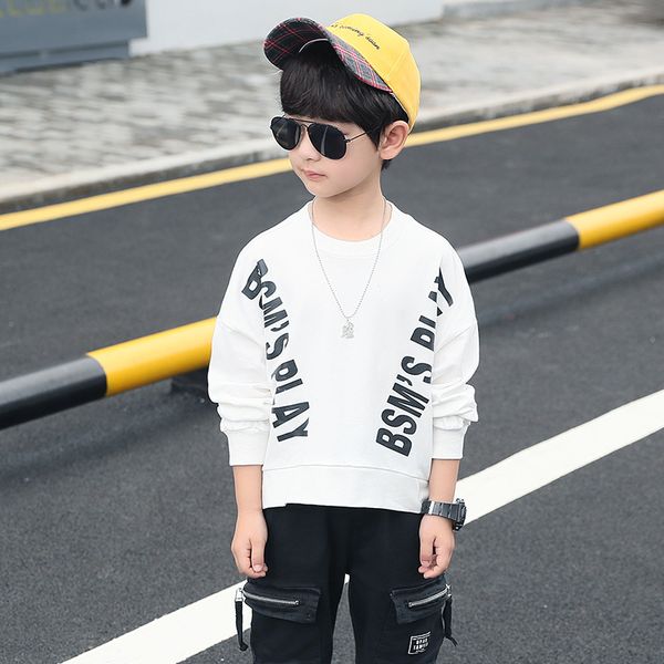 

осень корейских детей большой детская мода скошенные письмо дна рубашки, Blue