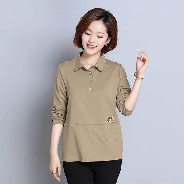 

средняя возраст и пожилые люди футболка топ осень с длинными рукавами большого размером t-рубашкой хлопка женщин отворота матери блудниц в п, White