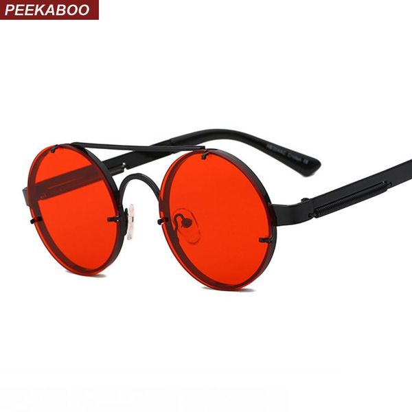 

peekaboo красные линзы солнцезащитные очки мужчины круглый винтаж 2018 стимпанк солнцезащитные очки для женщин золото серебро металл плоский, White;black