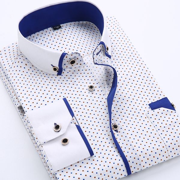 

fashion print casual men long sleeve shirt stitching fashion pocket design fabric soft comfortable men dress slim fit style, White;black