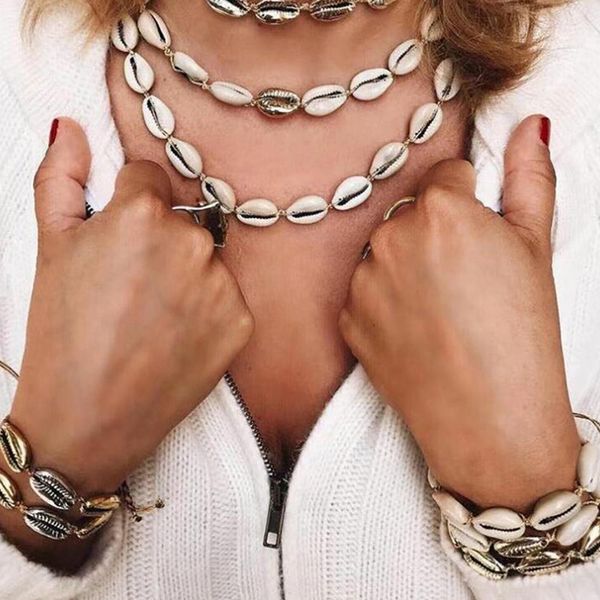 

bohemian shell choker necklace for women vintage boho gold shell long statement necklaces conch seashell beach jewelry gifts, Silver