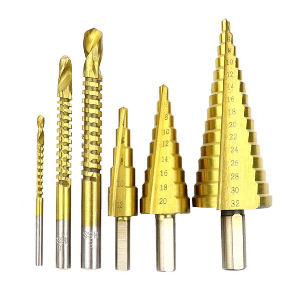 

6pcs step drill sawing and drilling hss metal drilling pagoda drill pvc board tapper bit reaming chamfering and deburring