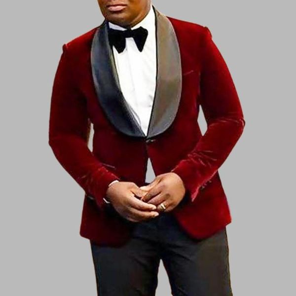 

one piece jacket burgundy velvet mens suits for wedding groom tuxedos masculino blazer homecoming party slim fit costume homme, White;black
