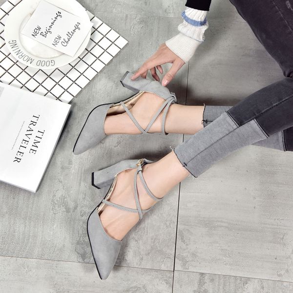 

summer sandalias femeninas high heels flock pointed sandals female summer shoes pumps, Black