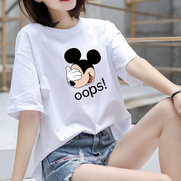 

2020 круглый воротник свободно с коротким рукавом женские персонализированные печатные одежды женщин 2020 круглый воротник женщин в свободны, White