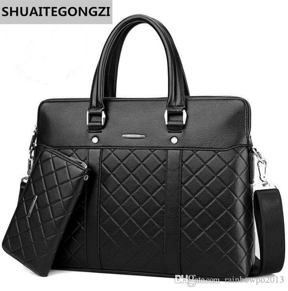 

factory wholesale brand men's bags business embossed men briefcase fashion double leather handbags gentleman plaid handbags plaid walle