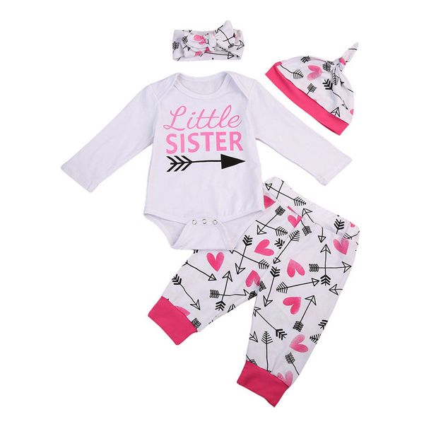 

newborn infant early baby girl clothes set pants bodysuit outfits headband 4pcs cute baby girls clothing, Pink;blue