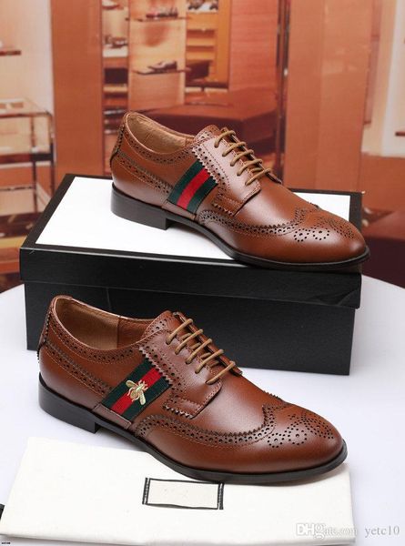 

19ss new vintage brand luxury formal men's shoes breathable leather lace up dress shoe business soft wear swag retro yecq1, Black