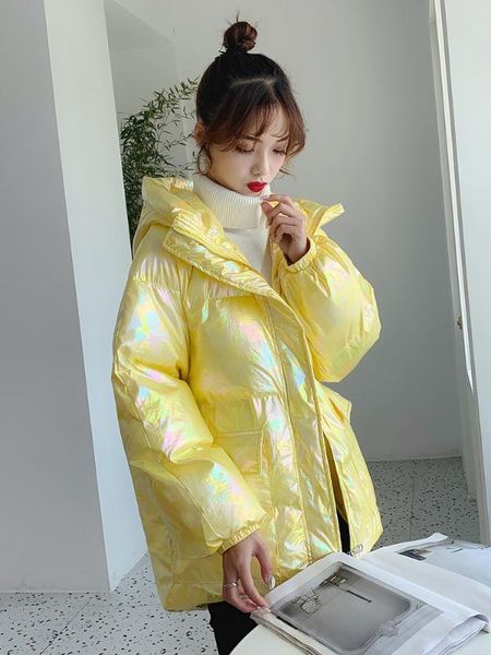 

glossy coat female korean loose 2019 new winter coat thick padded down the influx of colorful clothes bread, Black