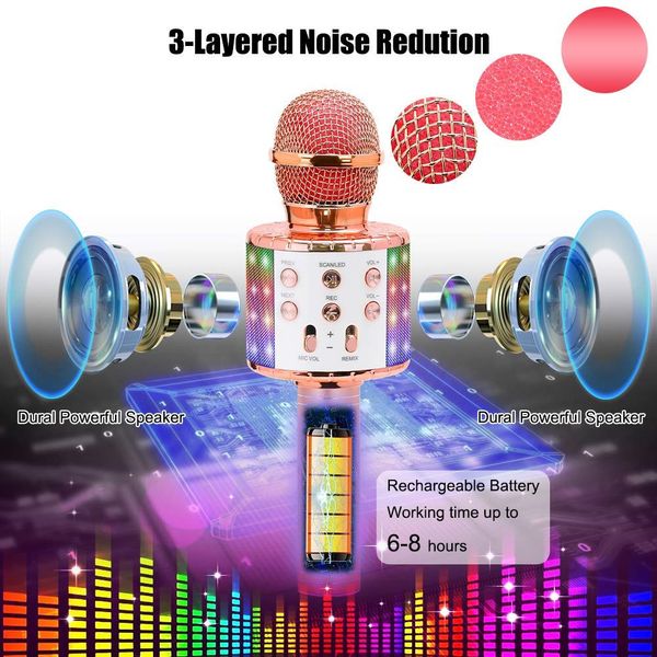 

led lights wireless microphone professional karaoke bluetooth microphone studio player singing recorder handheld microfone mic 1