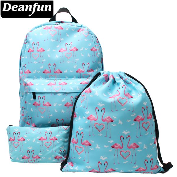 

deanfun 3pcs backpacks flamingo and heart printing fashion shoulder school bags for teenagers beauty backpacks outdoor