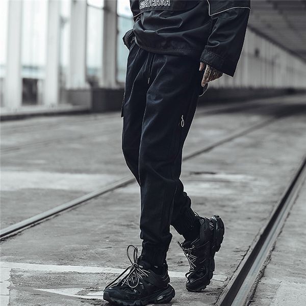 

мужская jogger cargo pants сыпучие лоскутная streetwear хип-хоп карманы комбинезоны спорт щиколоток штаны elastic pencil новые, Black
